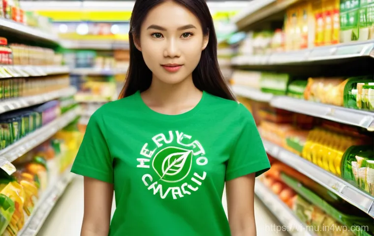 그린워싱과 윤리적 소비의 관계 - **Prompt: The Skeptic in the Supermarket Aisle**
    A skeptical young Vietnamese woman, in her mid-...