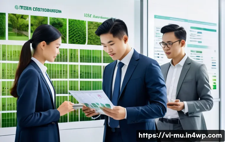 그린워싱의 사회적 합의 형성 - A detailed corporate office scene showing a diverse group of Vietnamese business professionals in fo...